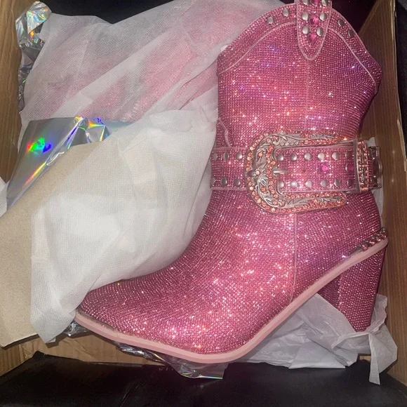 Dolls Kill Glittering Magenta Heeled Boots - Picture 4 of 5